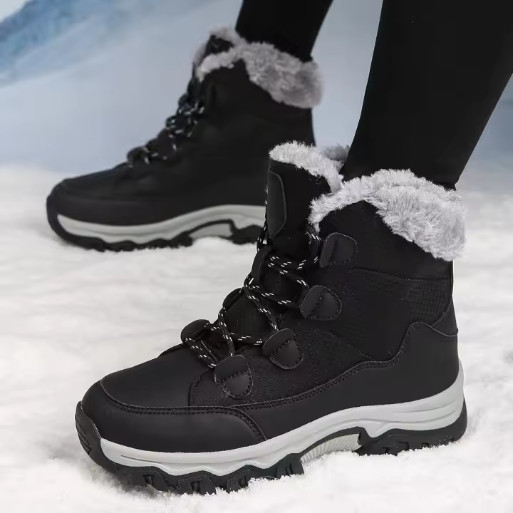2024 nieve con botas Martin de terciopelo grueso con cordones zapatos de algodón para mujer viajes al aire libre informales grandes - 1