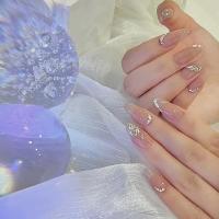 Puro hecho a mano hielo a través de nude con diamantes de alta calidad sentido uñas usables parches de uñas de longitud media - details 11