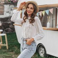 Blusa de Moda para Mujer Primavera Otoño Cuello de Pico con Volantes Top de Hueco de Manga Larga - details 3