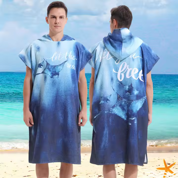 Poncho con Capucha de Secado Rápido Toalla de Natación Absorbente para Adultos Estilo de Cremallera - 1