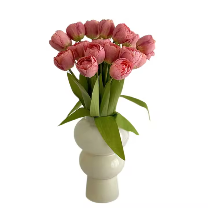 9 Uds. Ramo de tulipanes artificiales de 9 cabezas, flor de tulipán de seda realista de tacto Real, flores falsas hechas a mano con borde quemado - 1