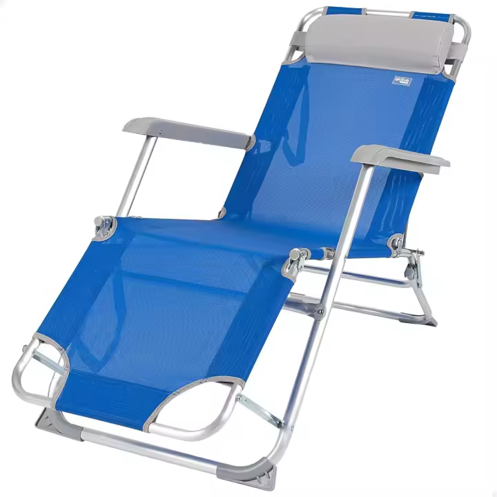 Plegable y reclinable Azul con cojín, 2 Posiciones, Aluminio y textileno, Medidas 47x95x75 cm , Peso máx. 110 Kg, Tumbonas Plegables para Playa, terraza y Camping (62300) - 1