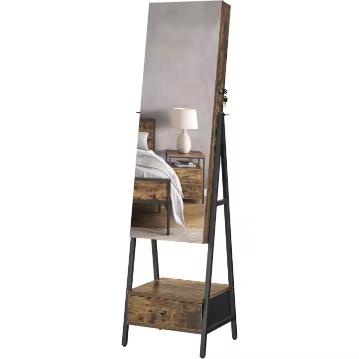 Joyero con Espejo LED Organizador con Cajón y Estante Idea de Regalo Blanco Nube JJC025W01 - 1