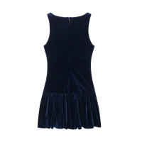 TRAFZA-Vestido corto informal para mujer, traje sin mangas con cuello redondo, lazo decorativo y cremallera, 4 colores, 2024 - details 8