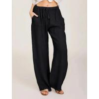 Pantalones de Lino de Algodón para Mujer Cintura Elástica, Bolsillo, Estilo Callejero - details 1
