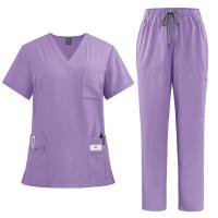 Uniforme de enfermera de color sólido para mujer, traje de pantalones de manga corta con cuello en V de tela de secado rápido, uniforme de enfermería con múltiples bolsillos - details 2