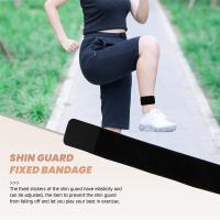 Espinilleras de fútbol, cinta de vendaje fijo, almohadillas para espinillas, previenen caídas, Vendaje deportivo elástico ajustable, negro, 1 par - details 2