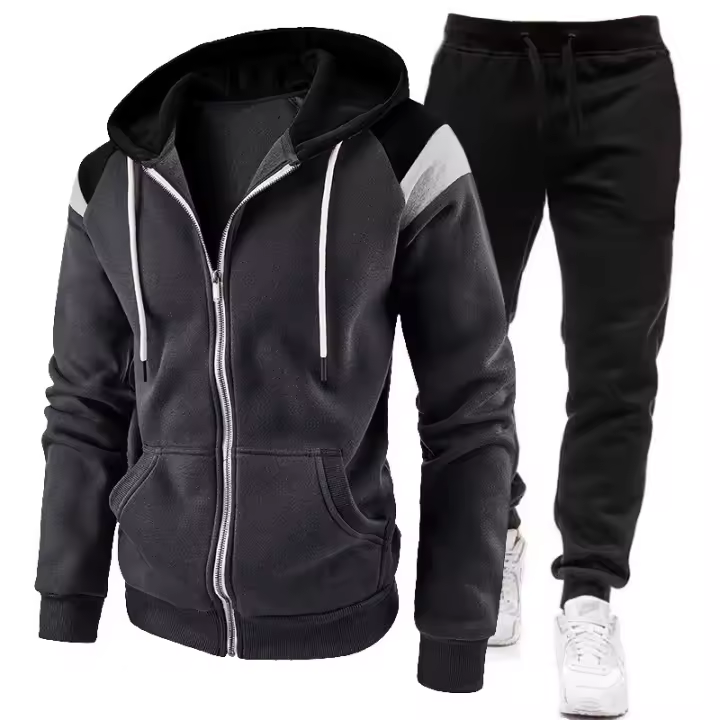 Traje de Sudadera con capucha para hombre, cárdigan con cremallera, ropa deportiva de empalme de dos piezas, tendencia de moda, Otoño e Invierno - 1