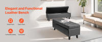 Banco Otomano de Almacenamiento con Botones SucceBuy, Asiento de Cuero Sintético con Almacenamiento Oculto y Patas de Madera, Elegante Banco para Zapatos para la Entrada, Banco Tapizado para Dormitorio, Sala de Estar o Comedor, Gris - details 0