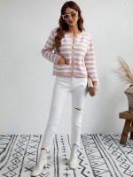 Cárdigan de punto a rayas para mujer, chaqueta Vintage con bolsillos, color rosa, otoño e invierno, 2023 - details 35