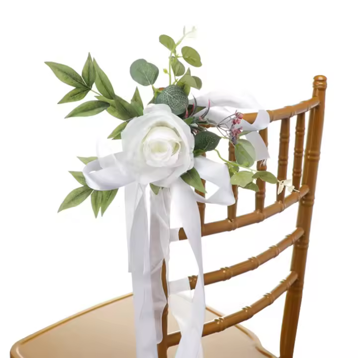 2 uds flor de seda silla de boda flor trasera hecha a mano silla de pasillo rústica flor Artificial estilo nórdico Pew arcos flor - 1