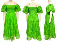 Vestido largo de verano con burbujas, falda acampanada de playa en capas fluidas de manga corta con forro para mujer - details 5