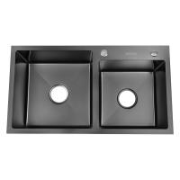 Fregadero de cocina de acero inoxidable, fregadero doble de gran capacidad, color negro, 78x43 cm, 2 unidades - details 0