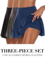 3 Piezas De Faldas Deportivas De Color Sólido 2 En 1, Con Alta Elasticidad Para Correr, Tenis, Golf Y Yoga, Ropa Deportiva Para Mujeres - details 0