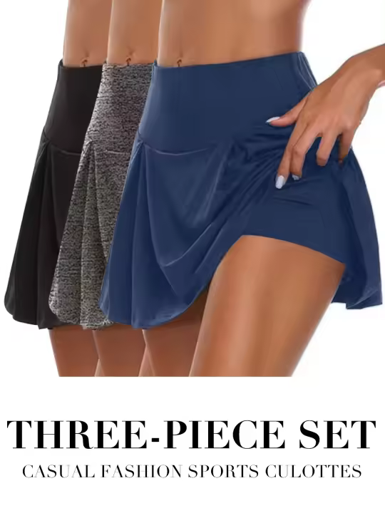 3 Piezas De Faldas Deportivas De Color Sólido 2 En 1, Con Alta Elasticidad Para Correr, Tenis, Golf Y Yoga, Ropa Deportiva Para Mujeres - 1