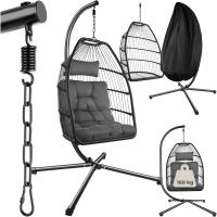 Columpio de Jardín Exterior Silla Colgante con Cojín Extragrueso Estructura de Acero y 4 Pies en Base Hamaca Colgante Plegable Capacidad 160Kg Gris - details 0