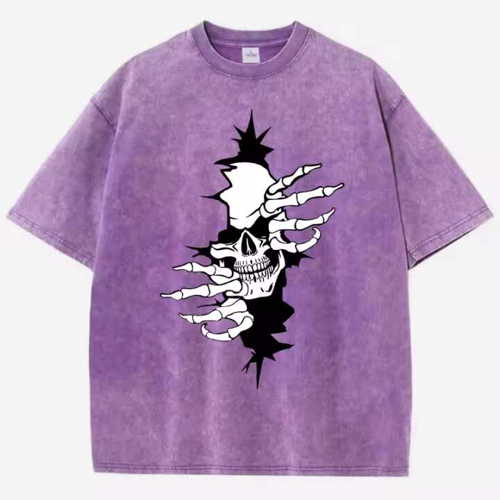 Camisetas lavadas con estampado de esqueleto para hombre, camiseta holgada de verano, Tops suaves de calle, ropa informal de algodón - 1