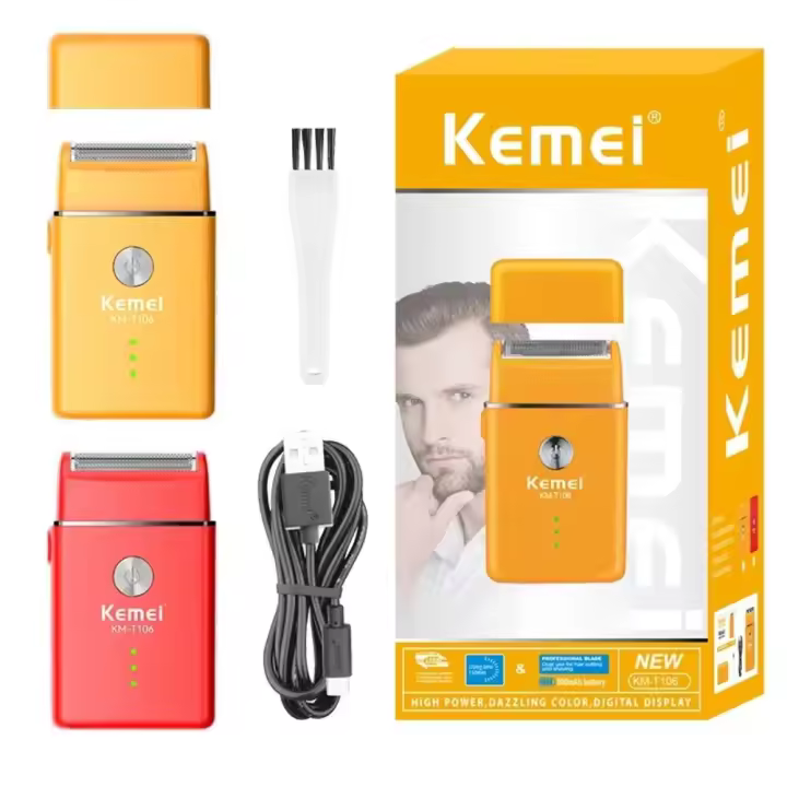 Kemei-Afeitadora de lámina única para hombre, afeitadora inalámbrica potente con USB-C, tamaño Mini, para viaje, profesional, portátil, recortadora de barba - 1