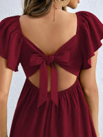 Vestido de cuello V de mujer vestido relajado y casual corto - details 5