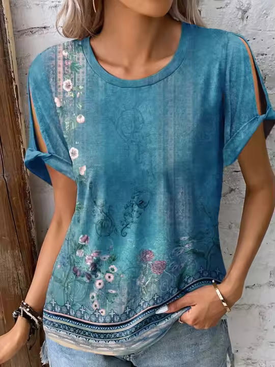 599 Camiseta estampada informal de verano para mujer, camiseta de manga corta a la moda - 1