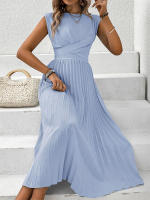 Vestido plisado de Color liso con tirantes y cuello redondo para mujer, Verano - details 1