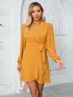 Elegante Vestido Corto para Mujer con Cuello en V Color Sólido Manga Larga - details 13