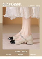 Zapatos de tacón medio para mujer, cómodos, de 3cm, bloque de color blanco y negro, zapatos Mary Jane con punta cuadrada - details 14