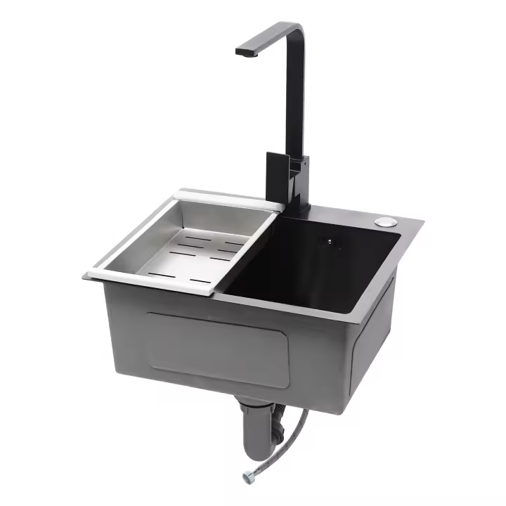 Fregadero de cocina de acero inoxidable con juego de residuos, fregadero incorporado, grifo de cocina - 1