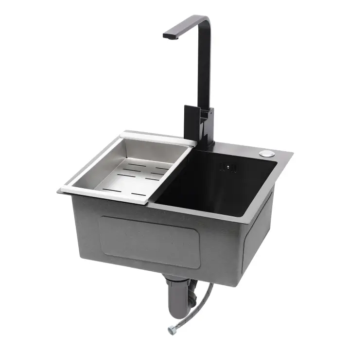 Fregadero de cocina de acero inoxidable con juego de residuos, fregadero incorporado, grifo de cocina - 1