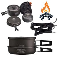 3 unids/set juego de Camping con hervidor de agua Kit de utensilios de cocina ligeros de aleación de aluminio portátil para senderismo Picnic - details 5