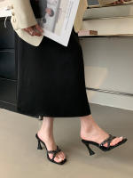 Pasarela tacones altos sandalias abiertas de satén con diamantes de imitación de lujo moda cabeza cuadrada zapatos de mujer versátiles - details 9