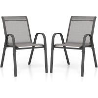 2/4 Sillas Jardín Exterior Apilables, Sillas Terraza Exterior con Tejido Transpirable Patio Playa 56 x 70 x 84 cm, Carga 150 kg (2, Gris, Grande) - details 0
