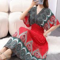 Casual bohemio estilo nacional con cuello en V cintura elástica gran Swing impreso verano Falda larga mujer vestido ropa - details 10
