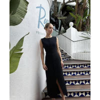 BUNO-Vestido elegante sin mangas con botones, cinturones para mujer, sin mangas, cuello redondo, ajustado, liso, vestidos de primavera 2025, bata dividida para ir al trabajo en la calle - details 5