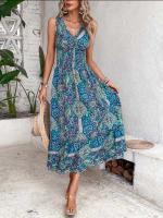 Vestido Boho Maxi sin Mangas de Verano 2024 Cintura Elástica, Estampado Elegante, Vestido Largo para Mujeres - details 3