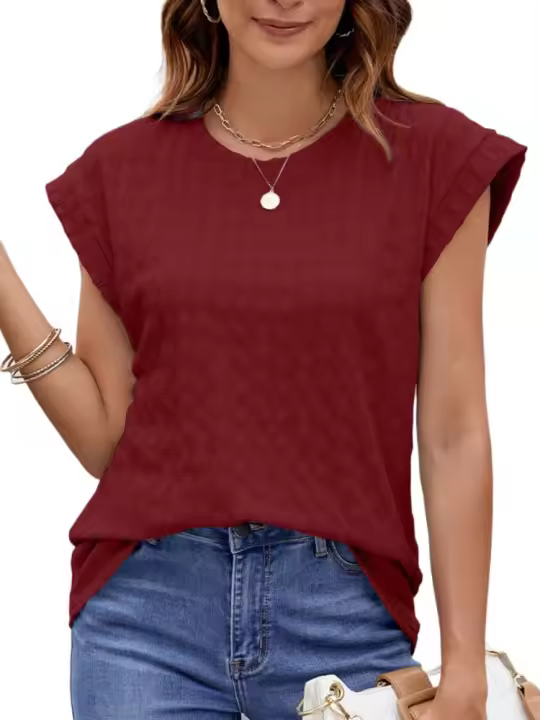 Blusa de Estilo Coreano Vintage para Mujer Cuello Redondo, Mangas Cortas, Moda Joven, Tops de Mujer Alta - 1