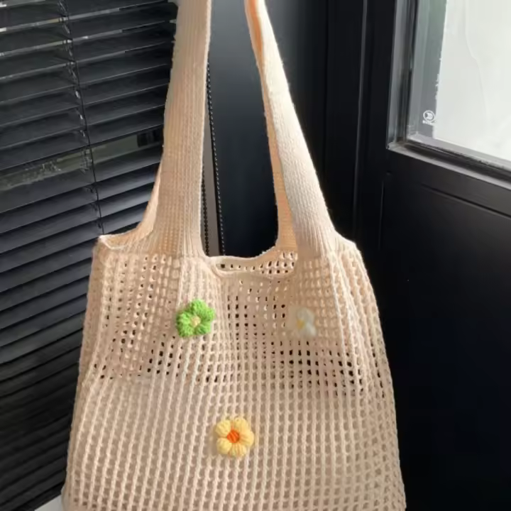 Bolso tejido de flores de ganchillo informal, bolso de mano, bolso de playa tejido, estilo bohemio, bolso de hombro hueco de gran capacidad para vacaciones - 1