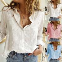 Camisas de ocio blancas y amarillas, cárdigan con solapa y botones, Top holgado de manga larga para mujer, talla grande Blo, tipo túnica informal - details 4