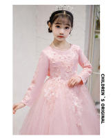 Vestido de niña para otoño/invierno, estilo princesa, largo, con flores, para boda, fiesta, piano. - details 18