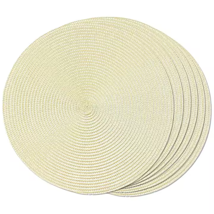 Manteles Individuales redondos trenzados, tapetes de mesa para mesas de comedor, tejidos, lavables, antideslizantes, 15 pulgadas (Beige) - 1