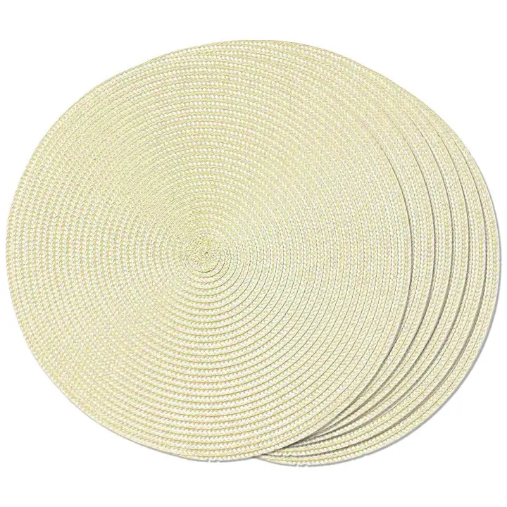 Manteles Individuales redondos trenzados, tapetes de mesa para mesas de comedor, tejidos, lavables, antideslizantes, 15 pulgadas (Beige) - 1