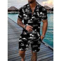 Traje de verano para hombre, holgado, informal, con estampado digital 3D, cierre de cremallera, camisa POLO de manga corta - details 3