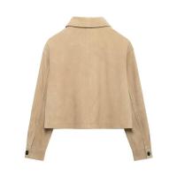 -2025 Chaqueta corta con cuello vuelto para mujer, lana de venado Simple, moda de otoño, nueva llegada - details 8