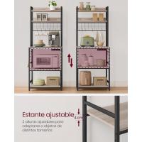 Estantería para Panadería con Toma de Corriente, Soporte de Microondas, Estantería de Cocina, Alambre de Metal, 14 Ganchos, 40 x 80 x 170 cm, Marrón Rústico y Negro - details 42