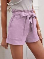 Pantalones Cortos de Verano para Mujer Algodón Transpirable, Cintura Elástica con Bolsillo, Color Sólido, Estilo Casual - details 4