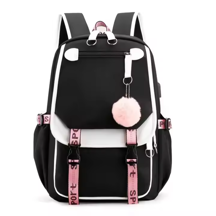Mochila Escolar Secundaria Estilo Coreano Bolso de Libros Bonito en Blanco y Negro para Estudiantes - 1