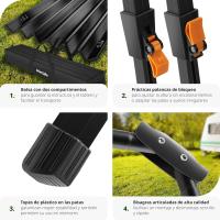 Mesa Camping Plegable con Altura Ajustable, Mesa Auxiliar de Aluminio con Topes, Mesa Exterior para Jardín, Terraza, Picnic, con Red de Almacenamiento y Bolsa de Transporte, 120x70,5x79 - Negra - details 5