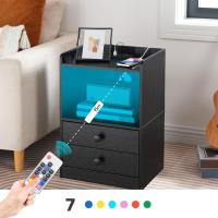 Mesilla de Noche con Luces LED, Mesilla de Noche con Base de Carga, Mesita Auxiliar con 2 Cajones, Adecuada para Dormitorio, Sala de Estar, Diseño Moderno, Negro EBK28CDBZ01 - details 1