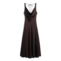 2025 verano nueva ropa de mujer textura de satén de seda vestido de tirantes largo vestido de fiesta con cuello en V para mujer - details 8