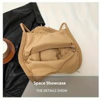 Bolso tejido de hilo de moda con borlas de cuentas de madera, un nuevo bolso de paja con diseños recortados, perfecto para vacaciones y salidas a la playa, un accesorio versátil para mujeres. - details 6